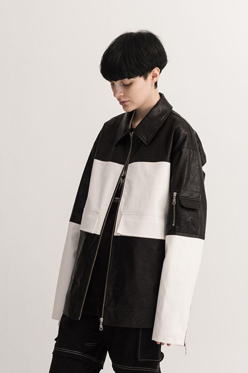 Empty Reference Contrast Leather Jacket