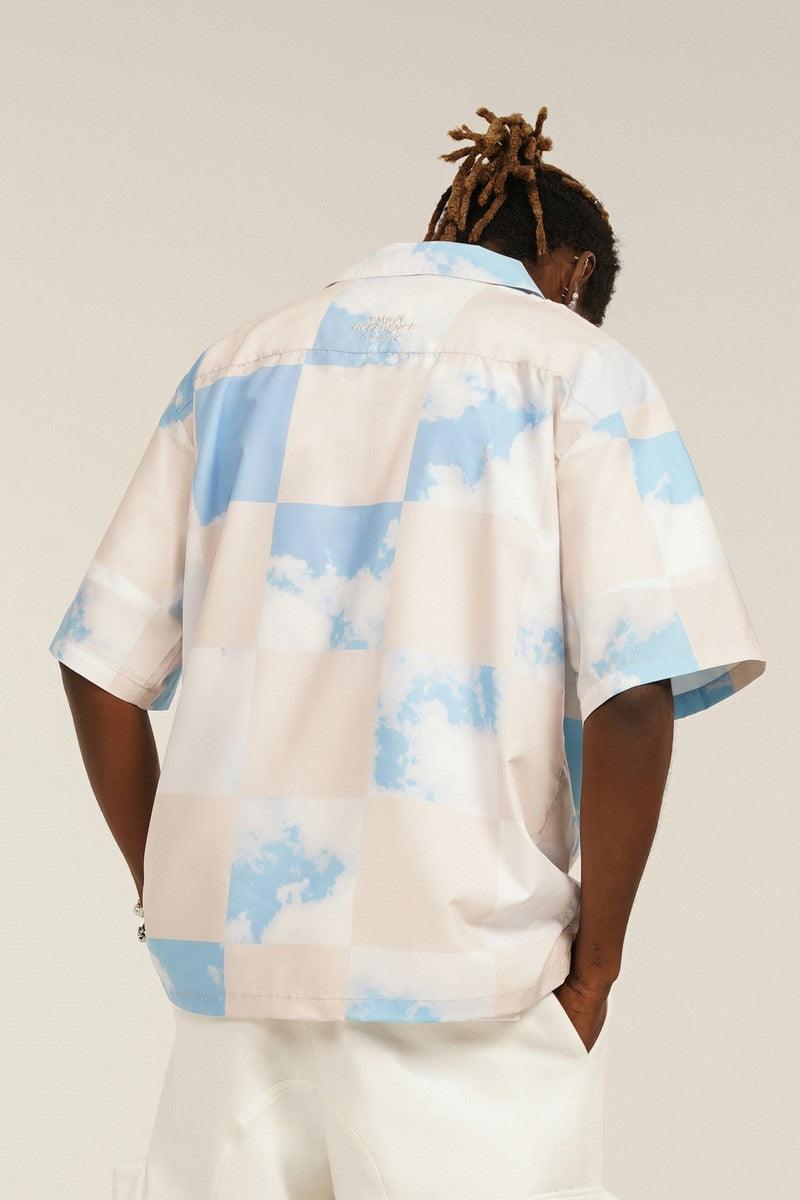 Empty Reference Checkered Sky Print Cuban Shirt