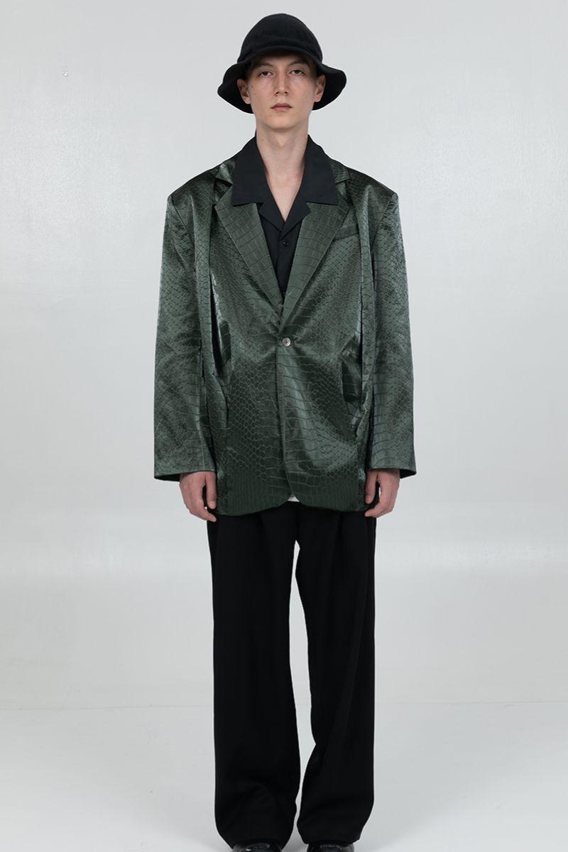 BNP Crocodile Pattern Leather Suit Jacket