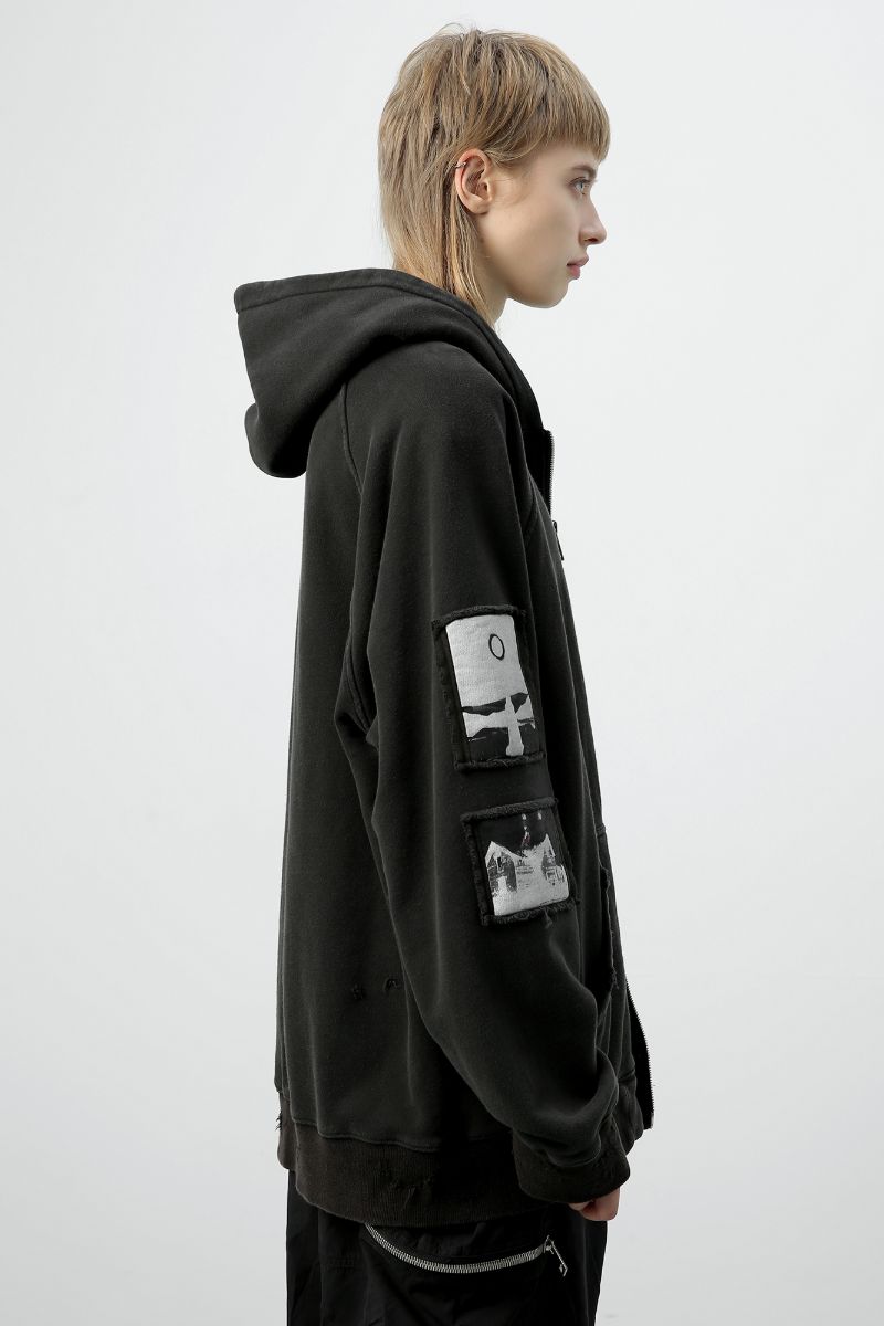 Unknown World Washed Distressed Coat Zipper Hoodie