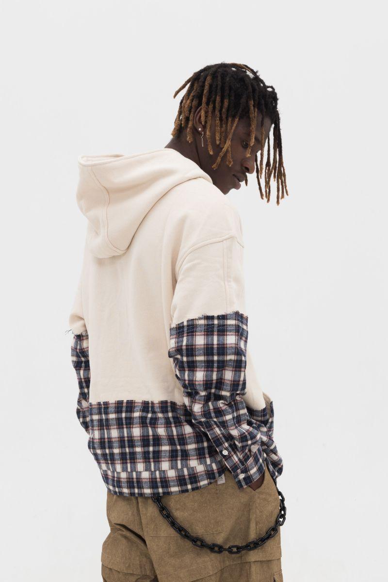 Empty Reference White Plaid Stitched Hoodie