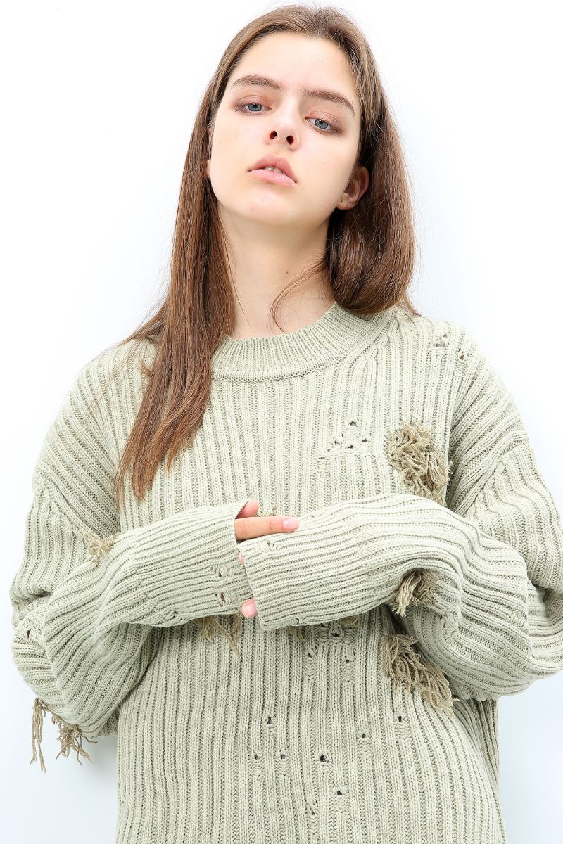 Unknown World Earth Gray Distressed Sweater