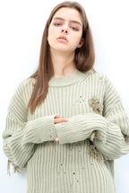 Unknown World Earth Gray Distressed Sweater