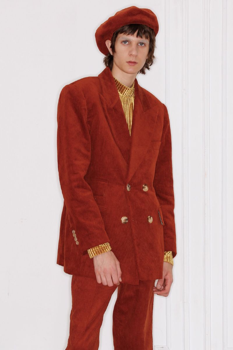 Mix7 Retro Wine Corduroy Blazer