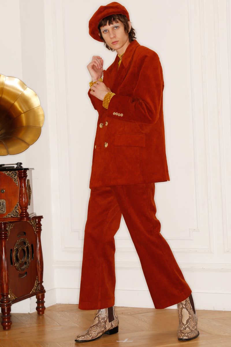 Mix7 Retro Wine Corduroy Blazer