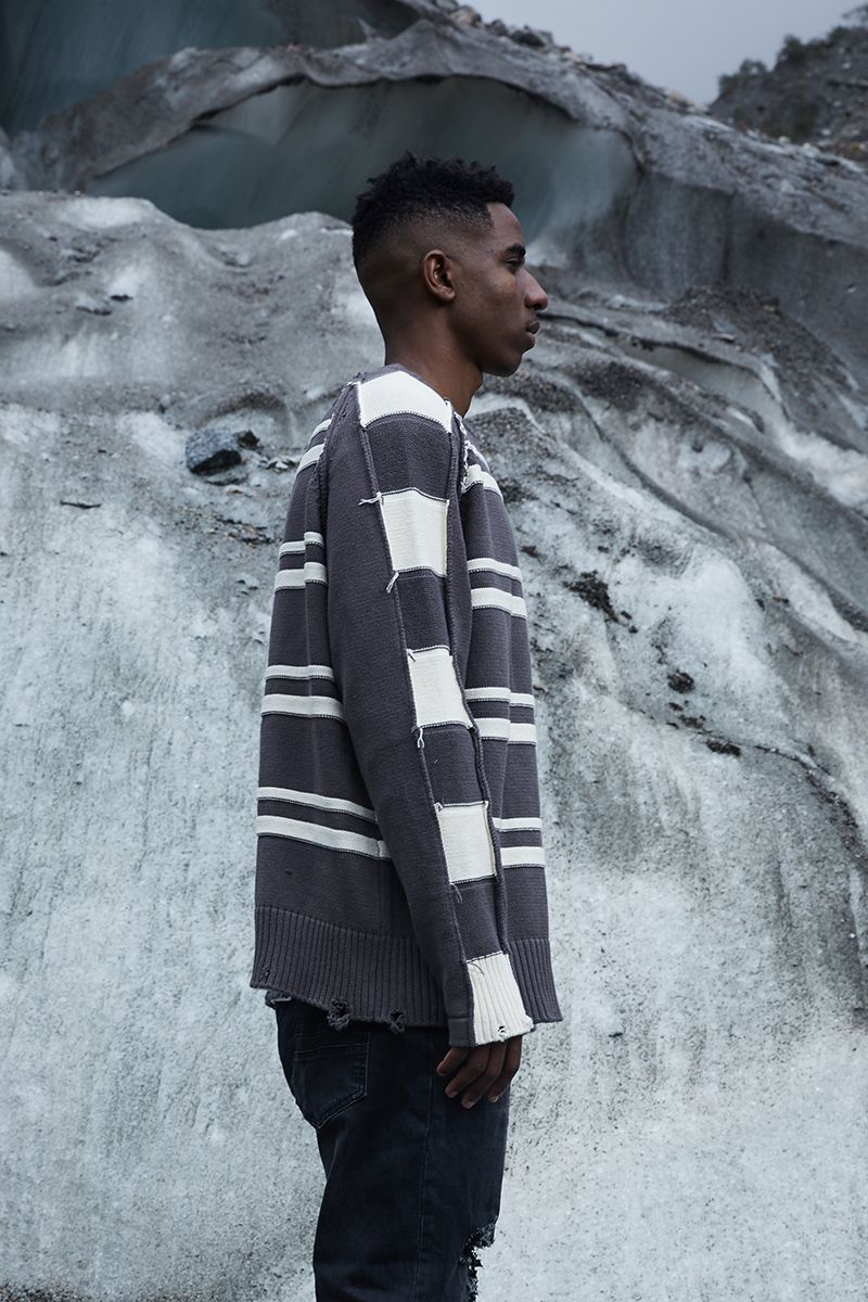 STEEPC Striped Distressed Sweater