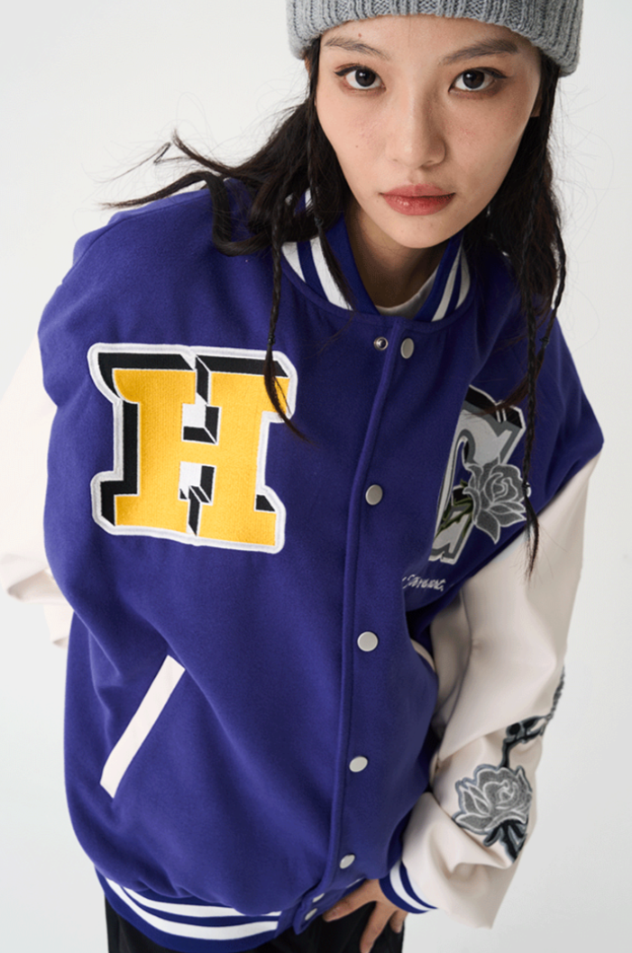 H/C Bouquet Of White Roses Varsity Jacket