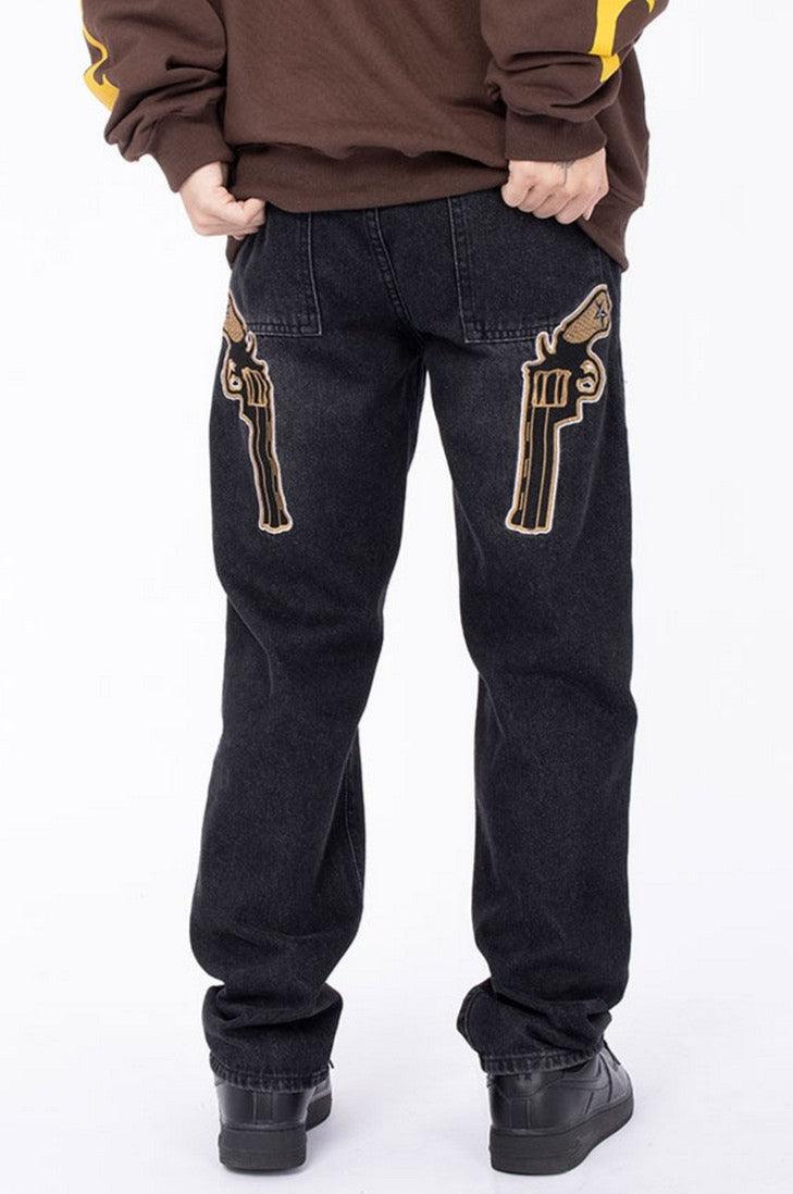 Guns Embroidered Washed Jeans