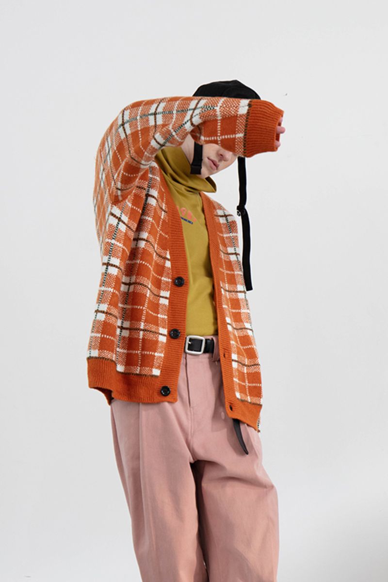 Mix7 Plaid Mohair Cardigan Sweater