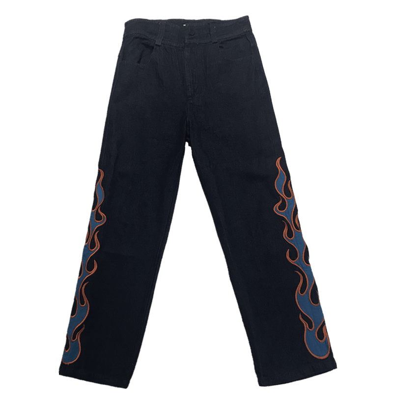 CZ Flame Embroidered Loose Denim