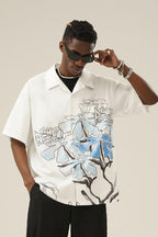 Empty Reference Hand Drawn Flowers Cuban Shirt