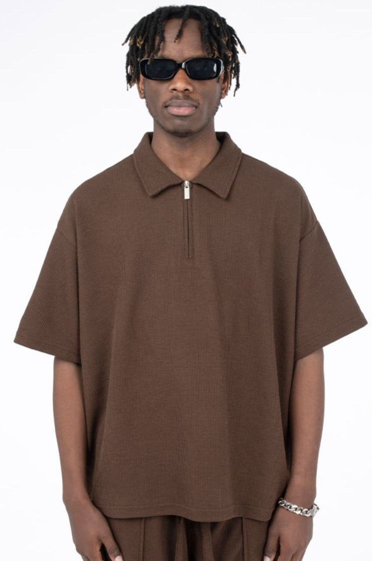 CZ Zipper Waffle Polo