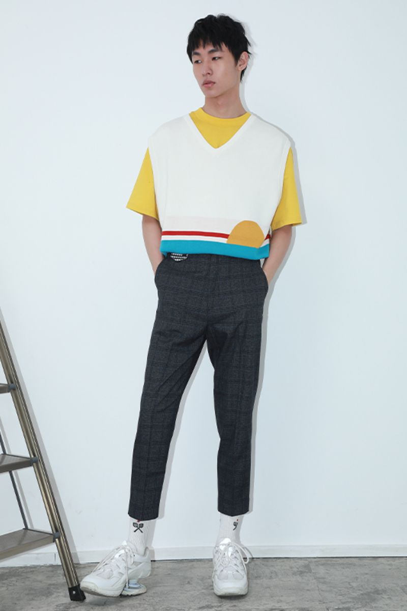 Mix7 Plaid Straight Trousers