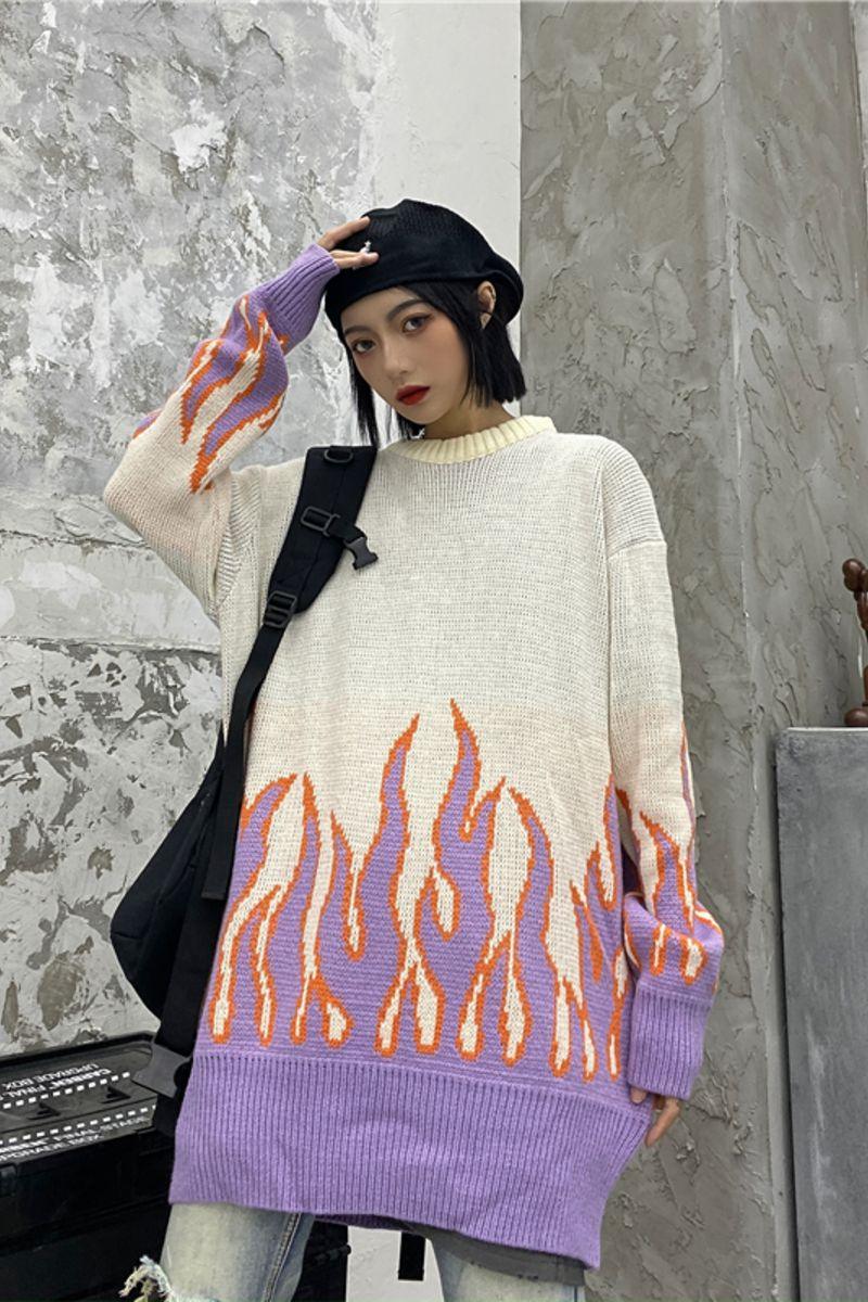 Purple flame knit sweater