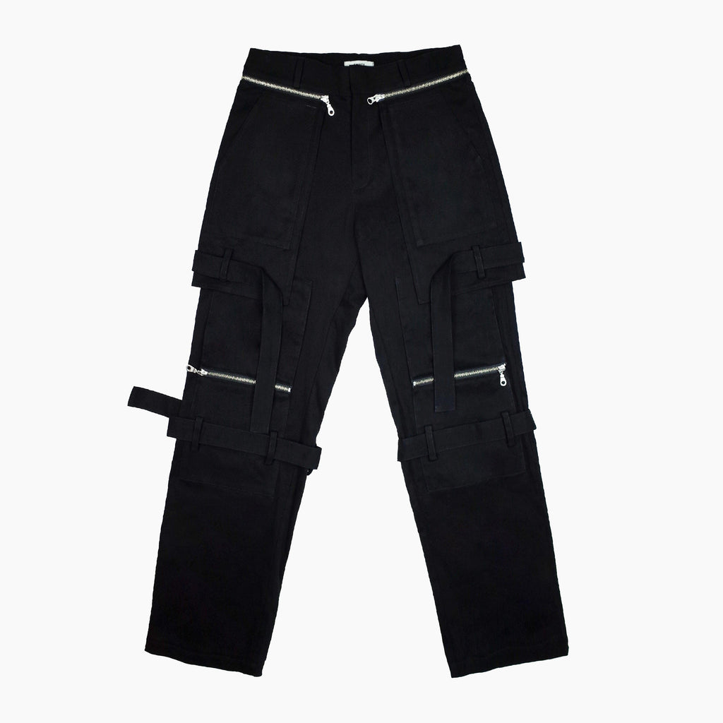 Empty Reference Black Straps Loose Trousers