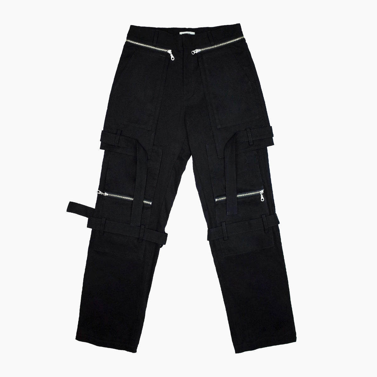 Empty Reference Black Straps Loose Trousers