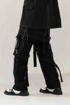 Empty Reference Black Straps Loose Trousers