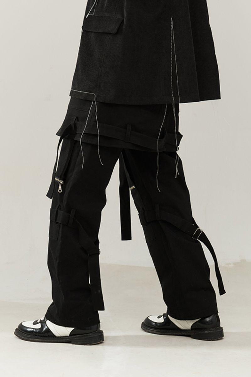 Empty Reference Black Straps Loose Trousers