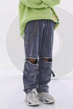 CZ Zipper Straps Loose Jeans
