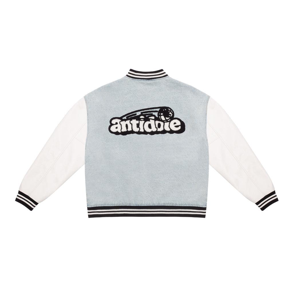 Embroidered Washed Denim Varsity Jacket
