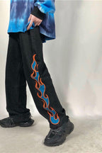 CZ Flame Embroidered Loose Jeans
