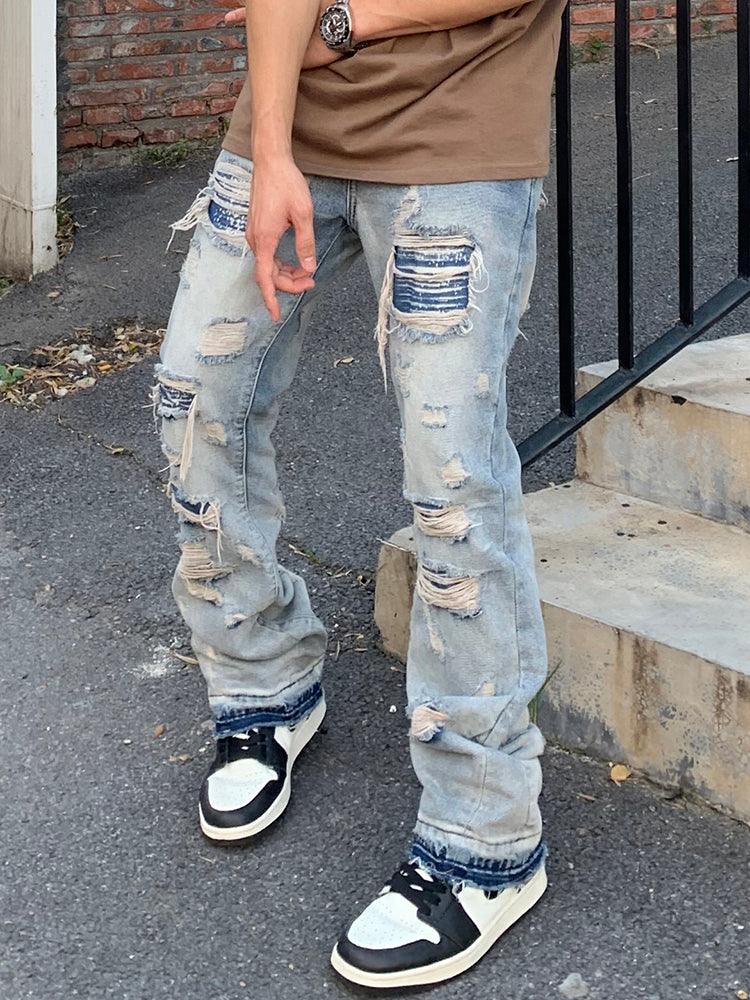 CZ Washed Distressed Flared Jeans