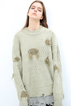 Unknown World Earth Gray Distressed Sweater