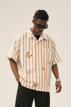 Empty Reference Butterflies Print Striped Shirt