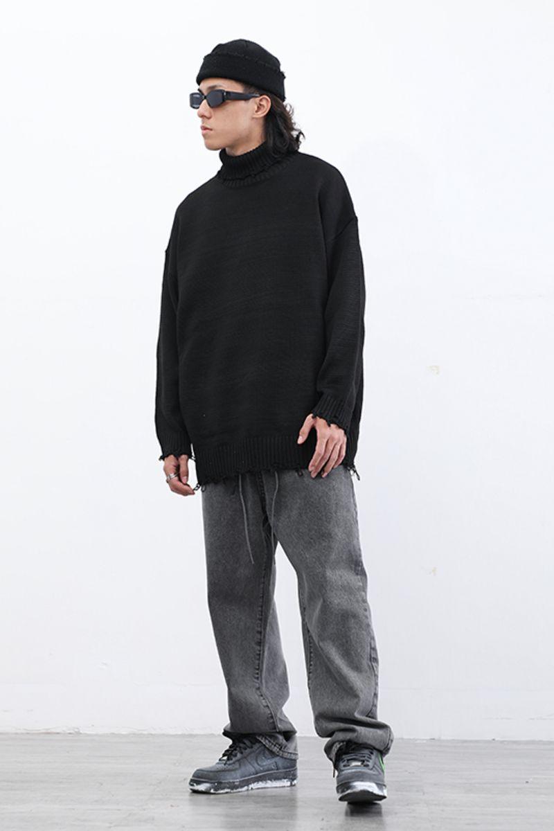 CZ Solid Black Turtleneck