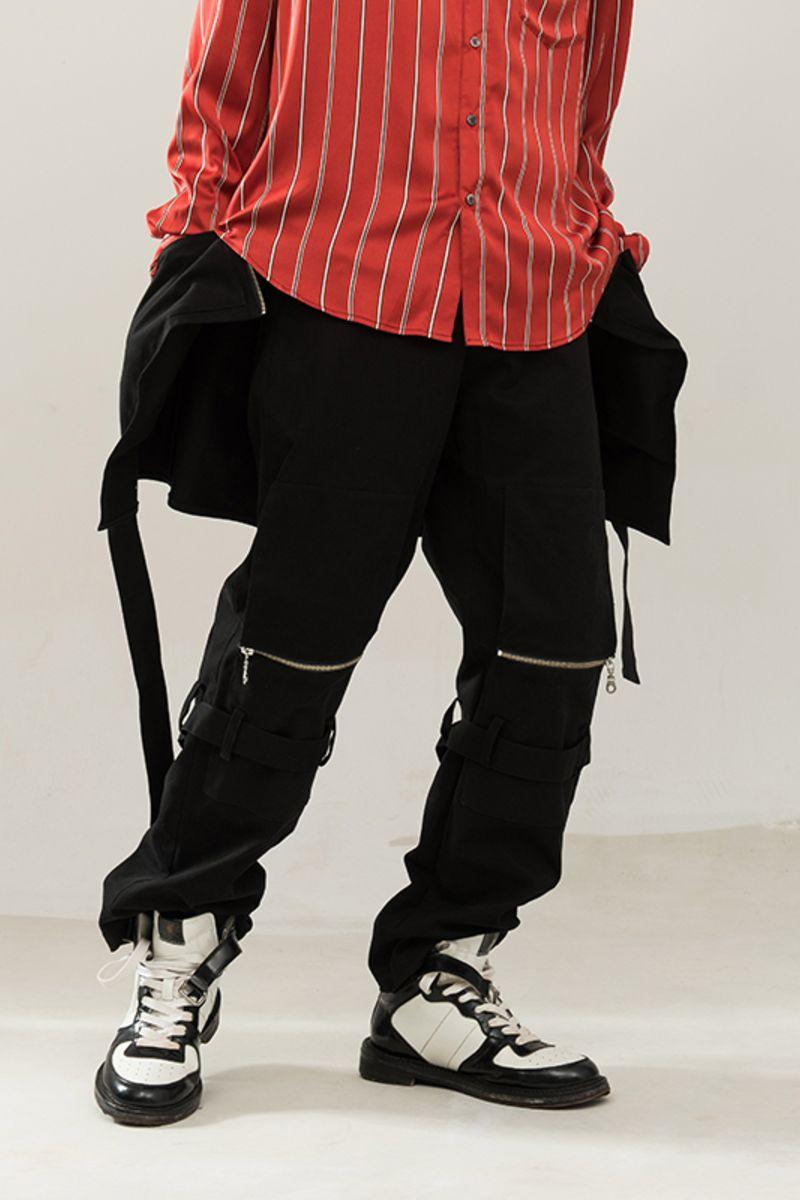 Empty Reference Black Straps Loose Trousers