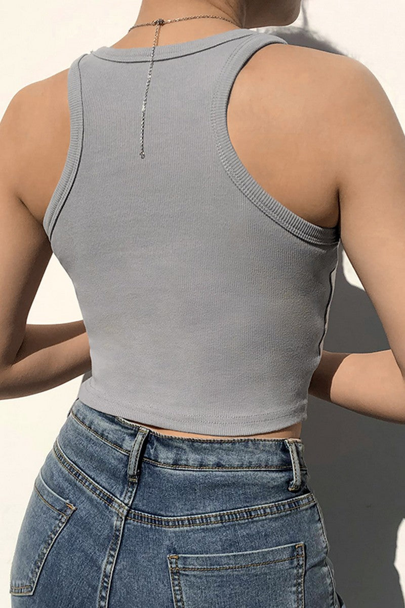 CZ Sleeveless Ribbed Top