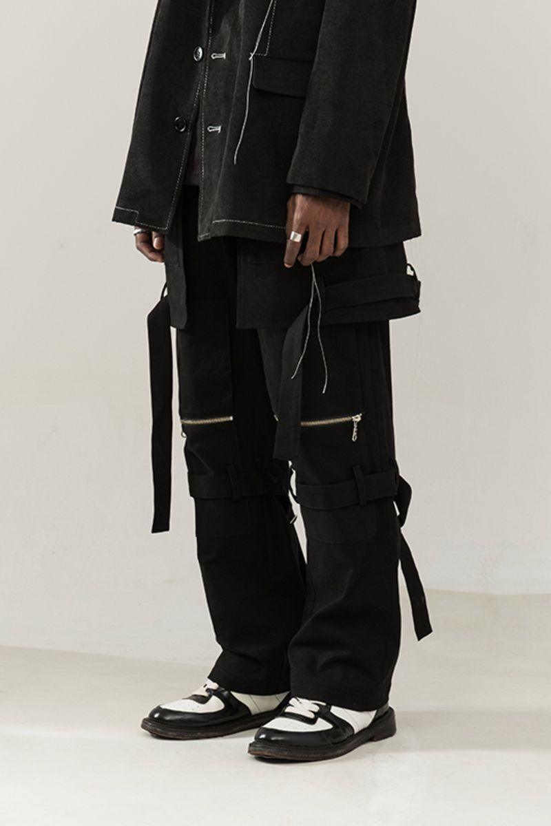 Empty Reference Black Straps Loose Trousers