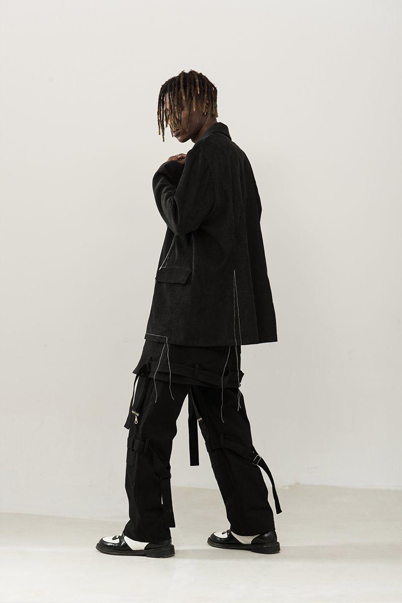 Empty Reference Black Straps Loose Trousers