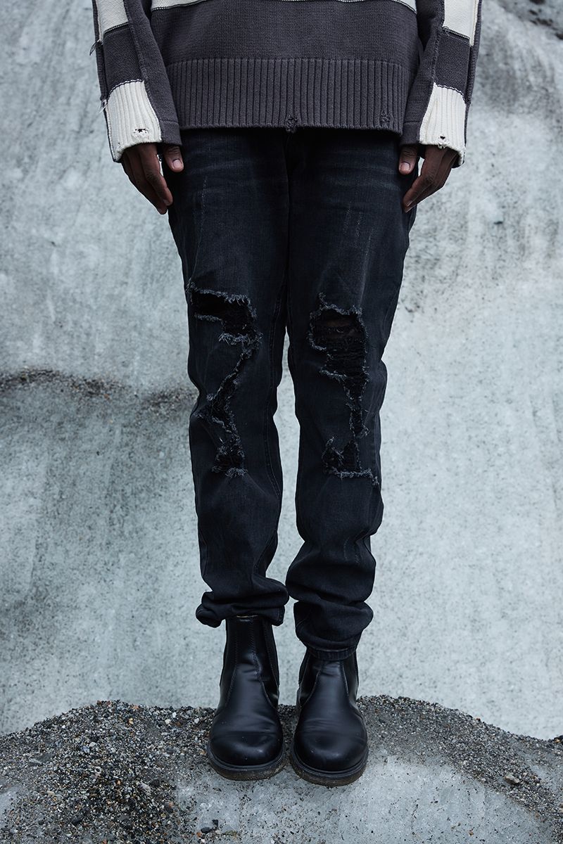 STEEPC Black Washed Distressed Jeans