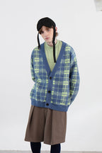 Mix7 Plaid Mohair Cardigan Sweater