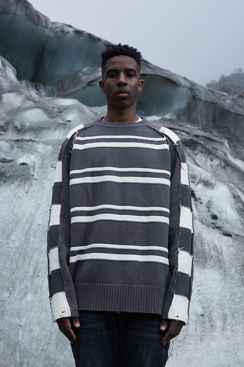 STEEPC Striped Distressed Sweater