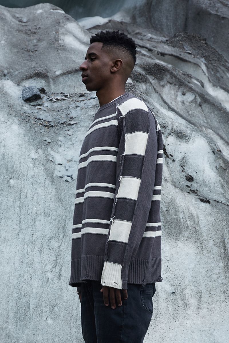 STEEPC Striped Distressed Sweater