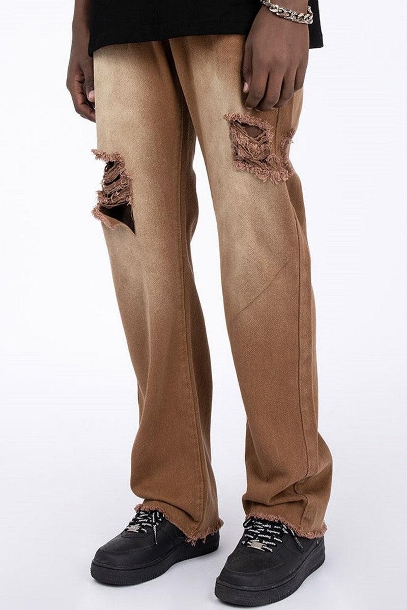 CZ Brown Retro Straight Ripped Jeans