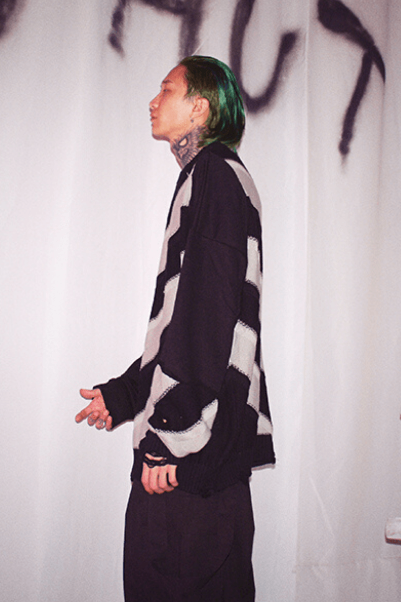 CZ Striped Distressed Black Sweater