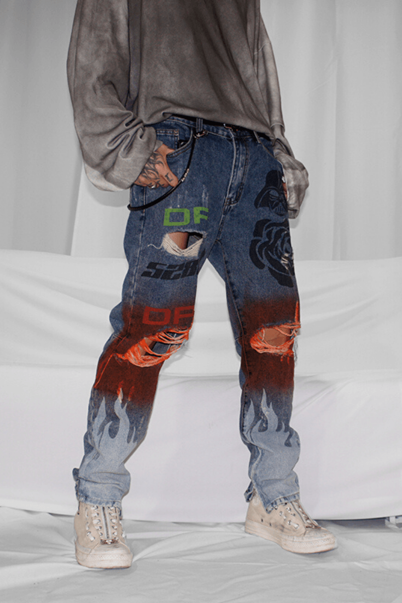 CZ Flame Painted Retro Jeans