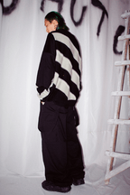 CZ Striped Distressed Black Sweater