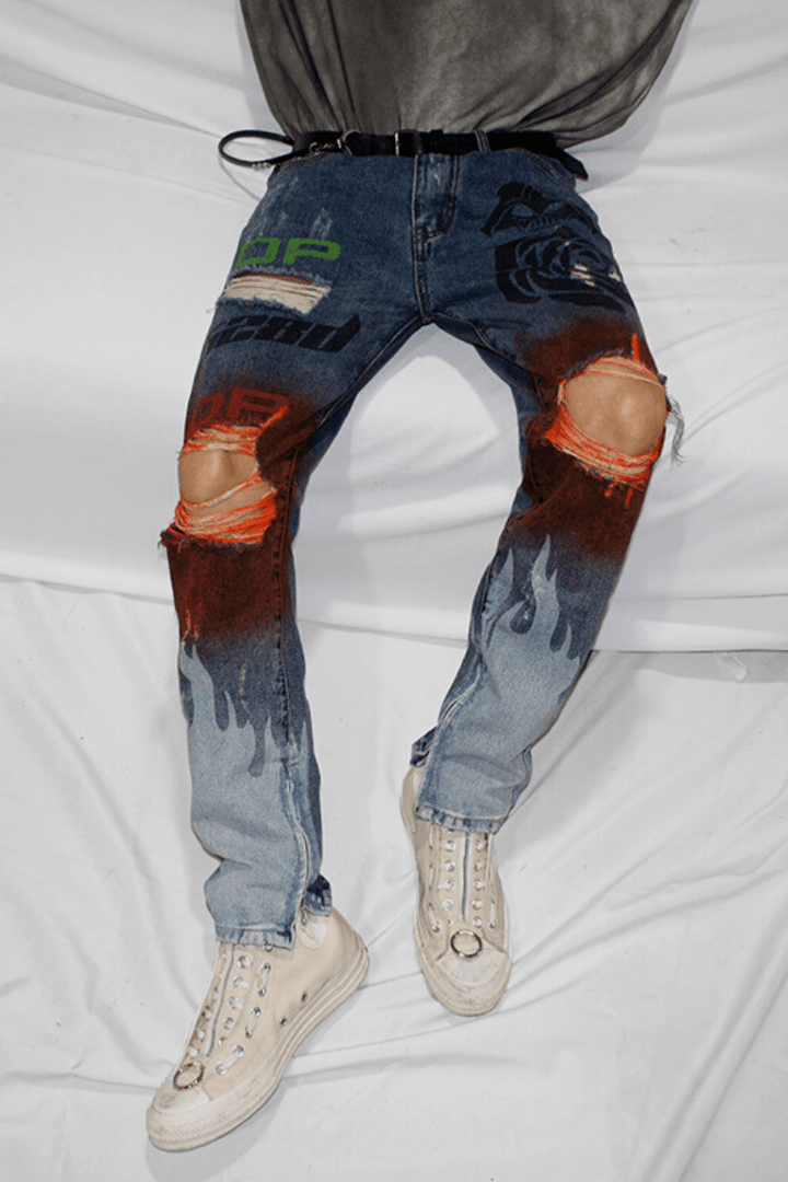 CZ Flame Painted Retro Jeans