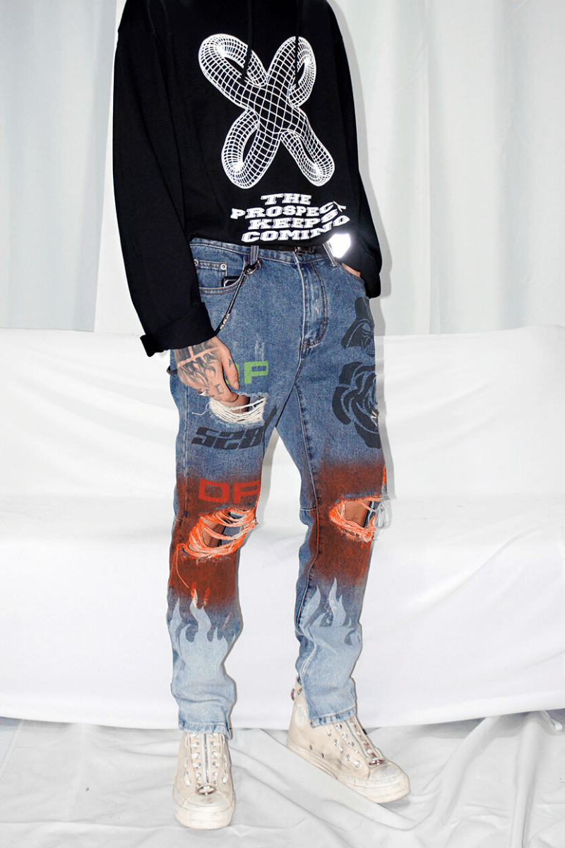 CZ Flame Painted Retro Jeans