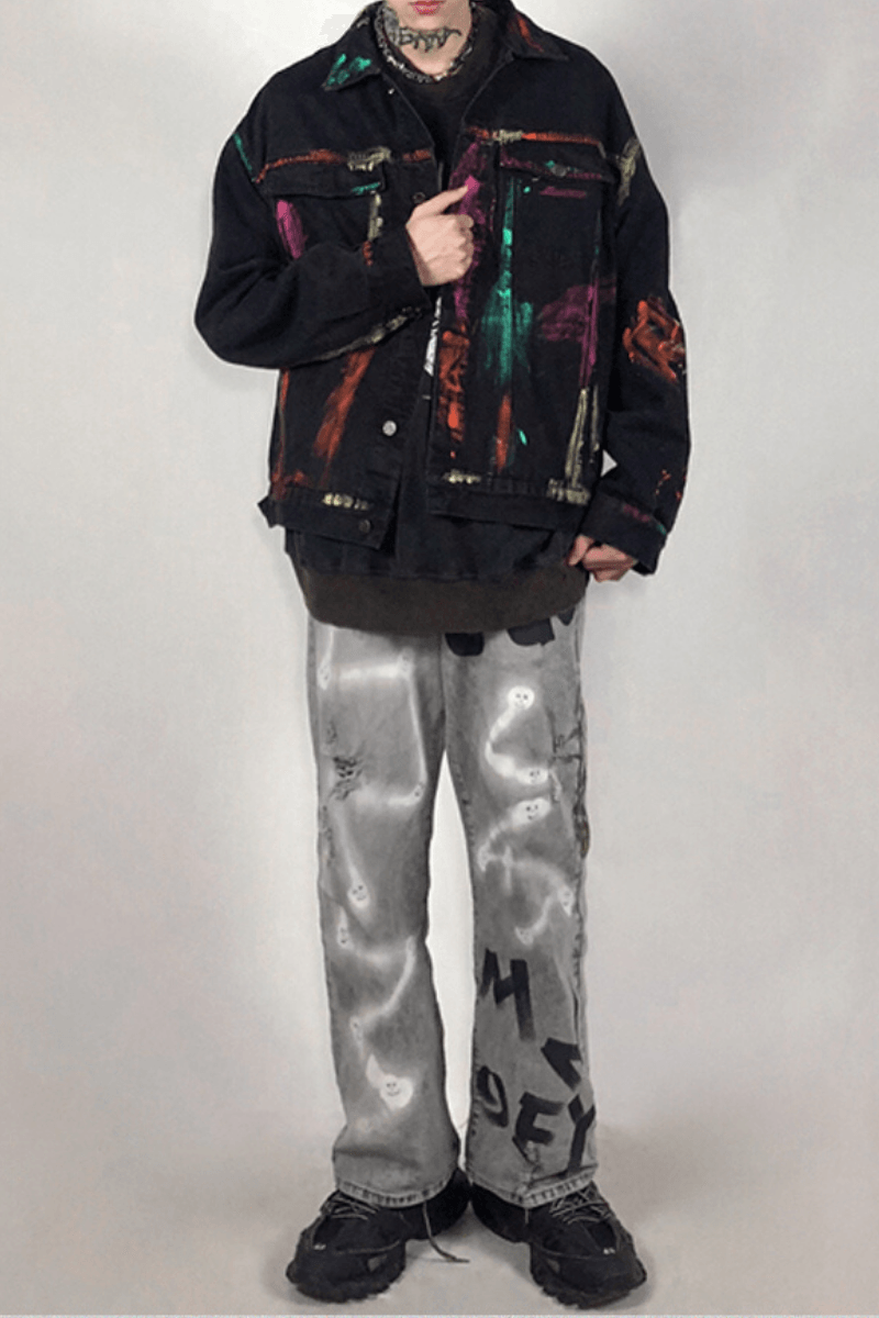 CZ Abstract Painted Jeans Jacket