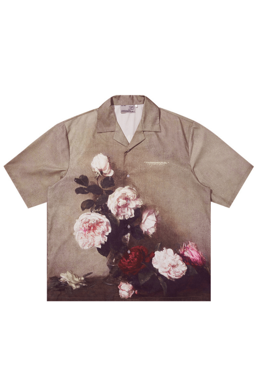 Vintage Floral Oil Painting Cuban Shirt