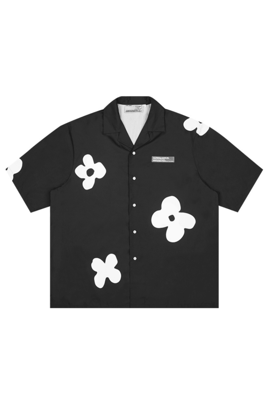 Handpainted Flowers Printed Cuban Shirt
