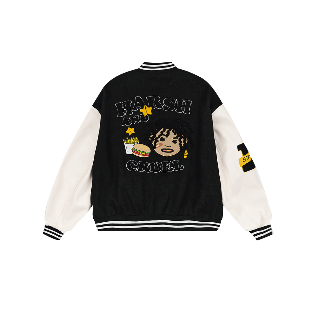 H/C Cartoon Meal Embroidered Varsity Jacket