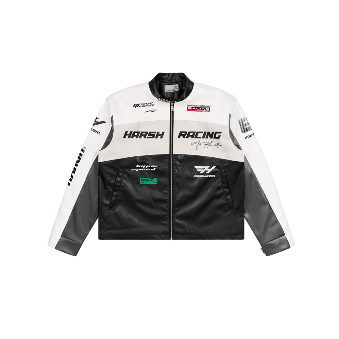 Retro Motorcycle Colorblock Stand Up Collar Jacket