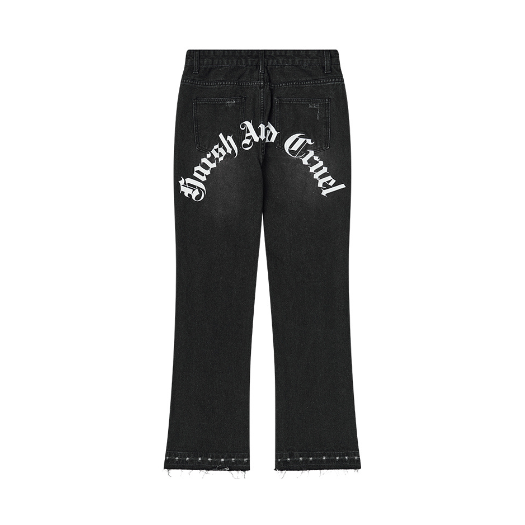 Gothic Logo Embroidered Flared Jeans