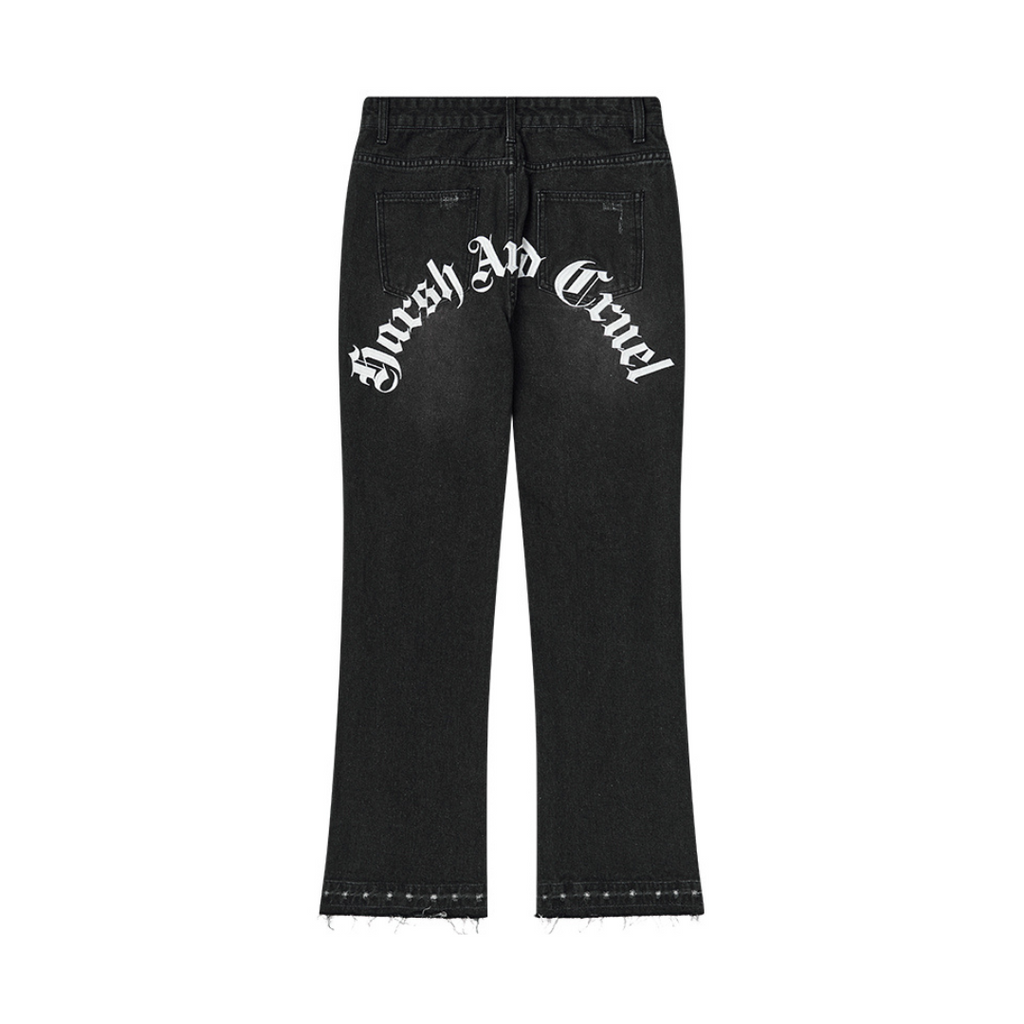 Gothic Logo Embroidered Flared Jeans